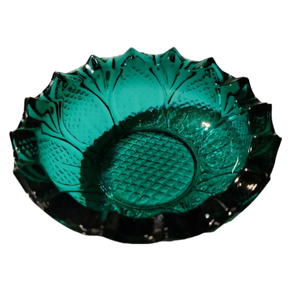 Vtg Ashtray Sauce Bowl  Green Blue Heavy Depression Glass Reflects Light